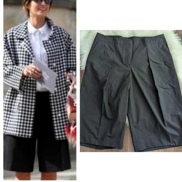 Kit and Ace Wool Silk Pleated Wide Leg Knee Shorts black size Walk the Line 8 - Picture 1 of 7